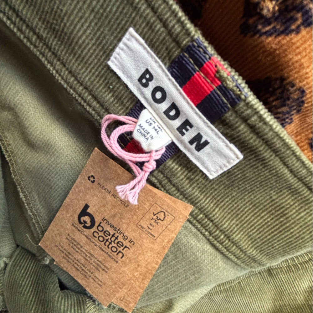 BODEN new with tags! OLIVE GREEN corduroy   MINI SKIRT size 14 - Picture 4 of 5